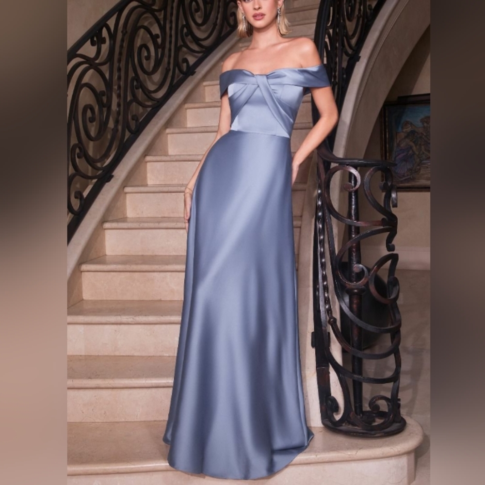 Paris blue or black off the shoulder a line long satin dress